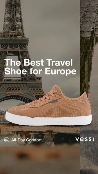 travel shoes, walking shoes, comfortable sneakers, casual shoes, athletic shoes, product launch, lifestyle, trustworthy, neutral, brown